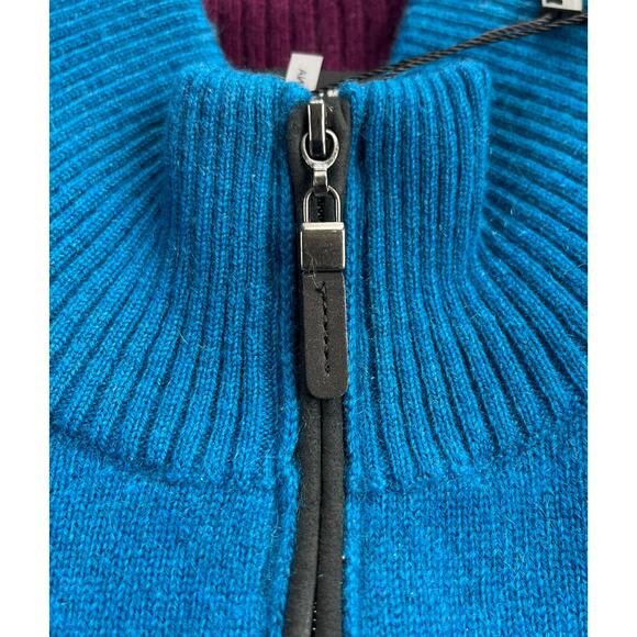 1-33 QI CASHMERE Men's Sweater Zip-Henley Teal 100% Cashmere Large - Picture 7 of 16